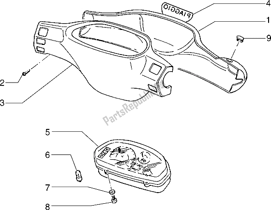 All parts for the Speedometers Kms.-handlebar Covers of the Piaggio NTT 50 1995