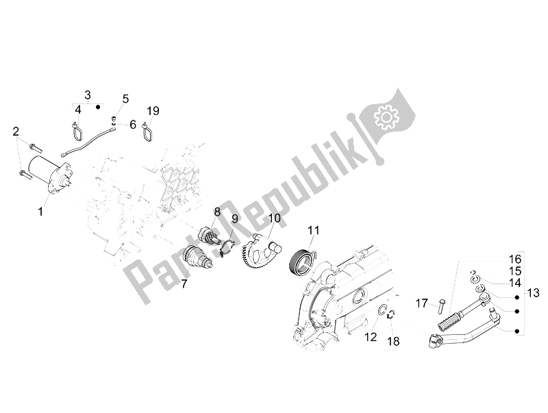 Toutes les pièces pour le Stater - Démarreur électrique du Piaggio Typhoon 50 4T 4V E2 USA 2012