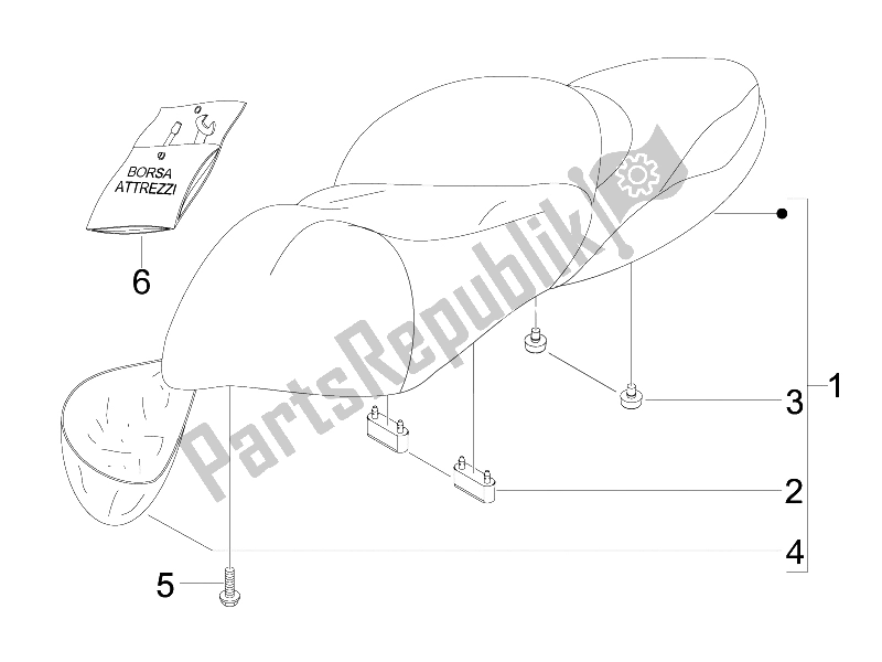 All parts for the Saddle/seats of the Piaggio BV 500 USA 2008