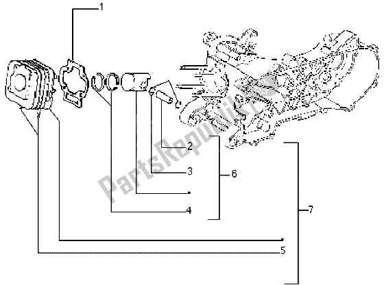 Alle onderdelen voor de Cilinder-zuiger-polspen, Assy van de Piaggio Typhoon 50 XR 2000