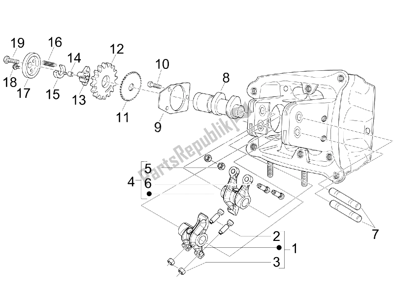 All parts for the Rocking Levers Support Unit of the Piaggio BV 500 Tourer USA 2008