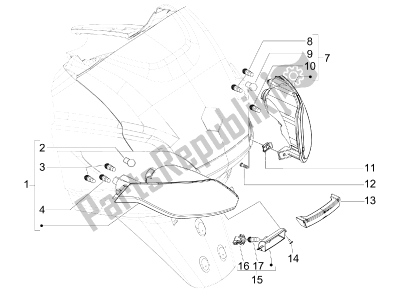 All parts for the Rear Headlamps - Turn Signal Lamps of the Piaggio MP3 250 USA 2007