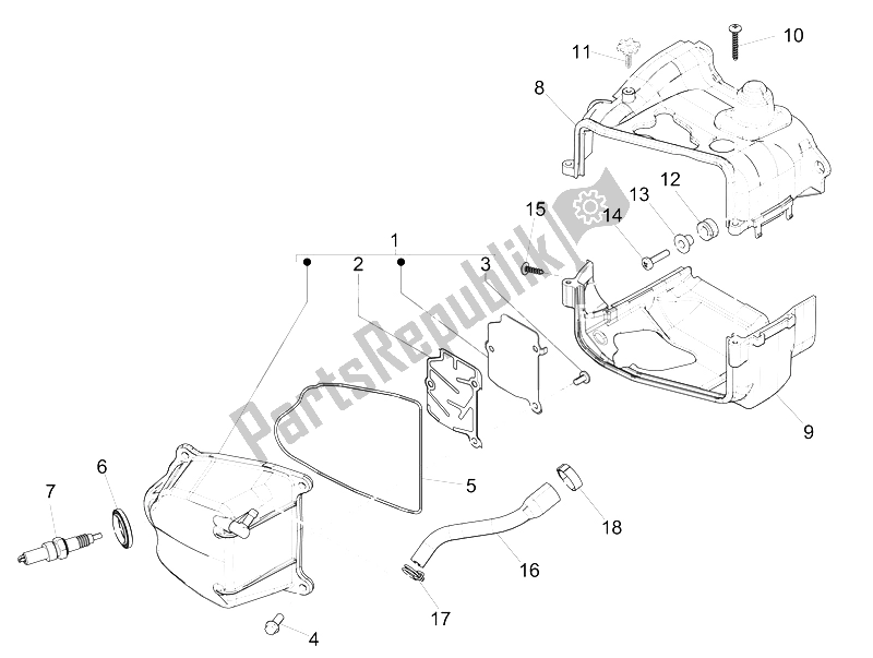 All parts for the Cylinder Head Cover of the Piaggio Liberty 50 Iget 4T 3V EU 2015