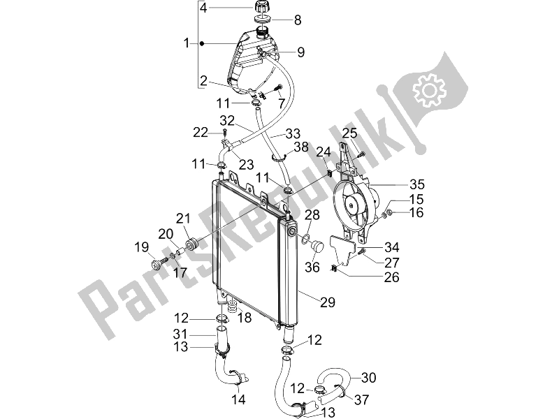 All parts for the Cooling System of the Piaggio Beverly 400 IE E3 2006