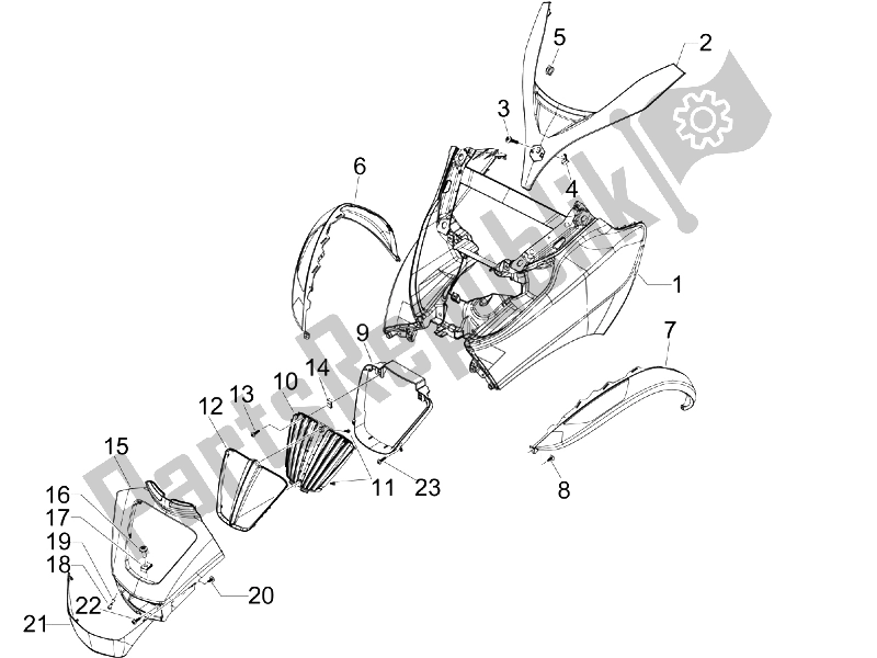 Toutes les pièces pour le Bouclier Avant du Piaggio MP3 400 IE MIC 2008