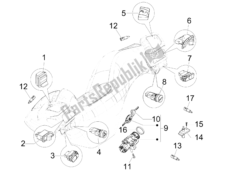 All parts for the Selectors - Switches - Buttons of the Piaggio MP3 125 2006