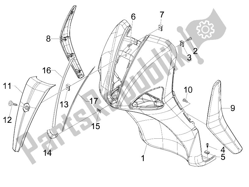 All parts for the Front Shield of the Piaggio Liberty 150 4T E3 2008