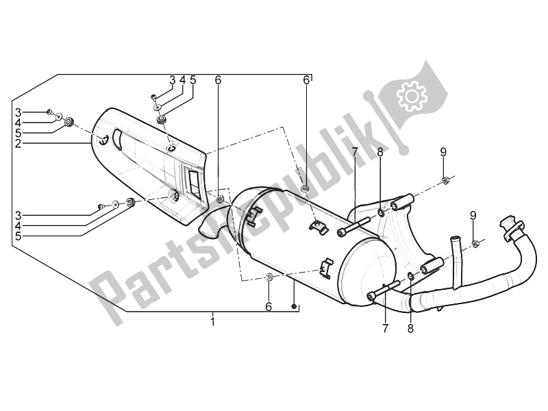 All parts for the Silencer of the Piaggio Typhoon 50 2T E2 2011