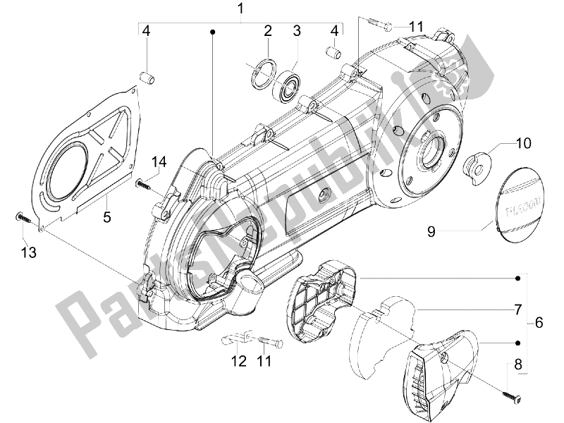 All parts for the Crankcase Cover - Crankcase Cooling of the Piaggio X7 300 IE Euro 3 2009