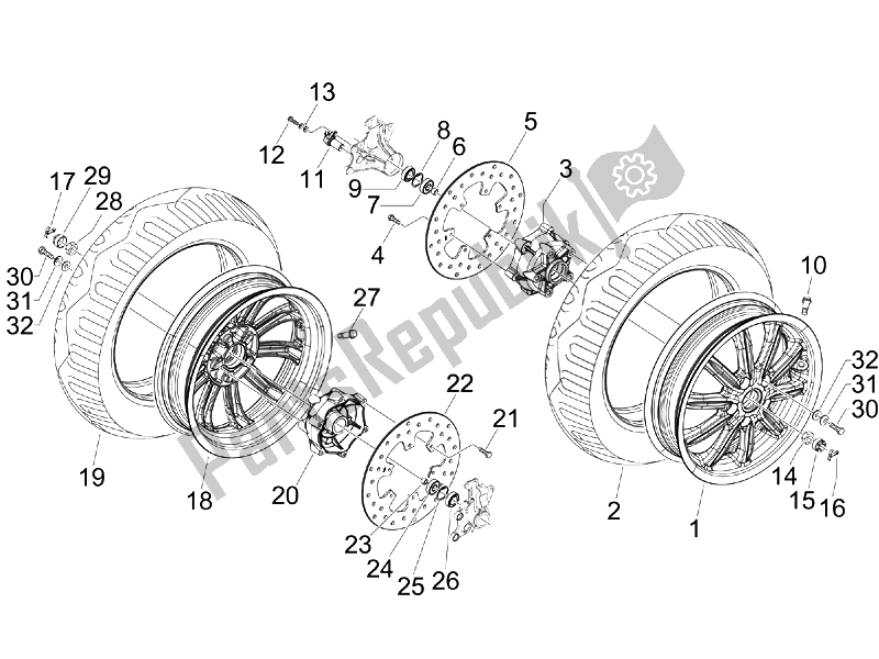 Todas las partes para Rueda Delantera de Piaggio MP3 300 IE MIC 2010