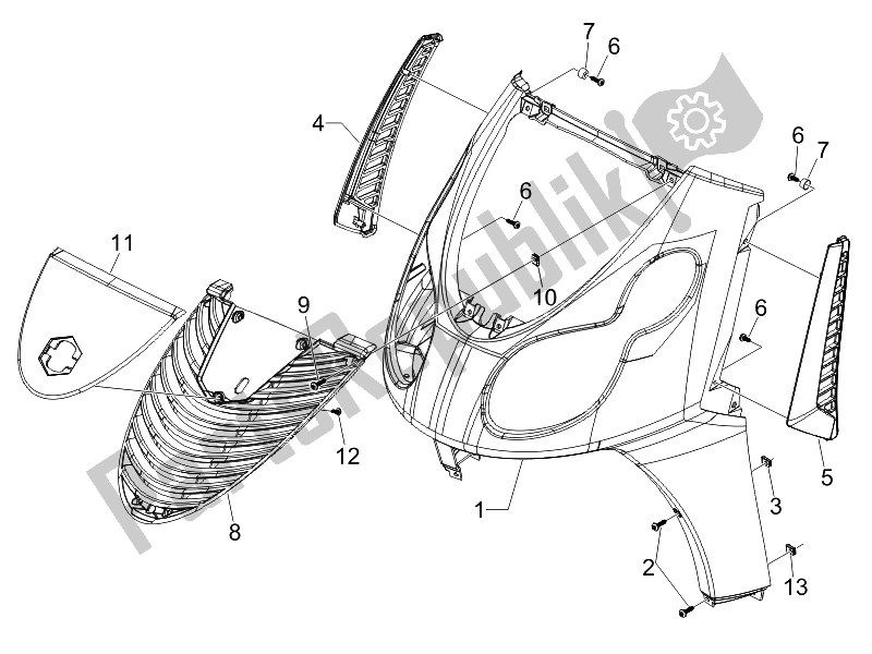 Alle onderdelen voor de Voorste Schild van de Piaggio Carnaby 125 4T E3 2007