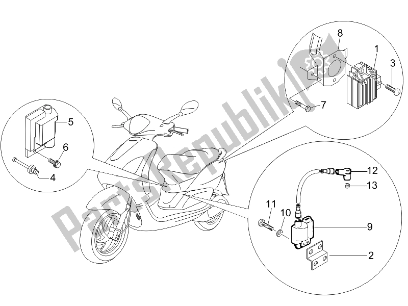 Toutes les pièces pour le Régulateurs De Tension - Unités De Commande électronique (ecu) - H. T. Bobine du Piaggio FLY 125 4T E3 2007