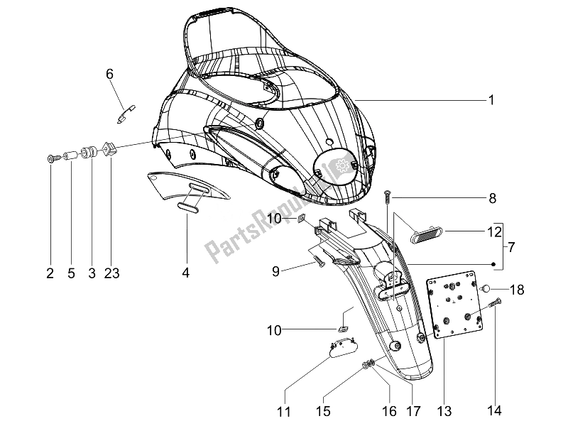 Tutte le parti per il Coperchio Posteriore - Paraspruzzi del Piaggio Liberty 50 2T UK 2007
