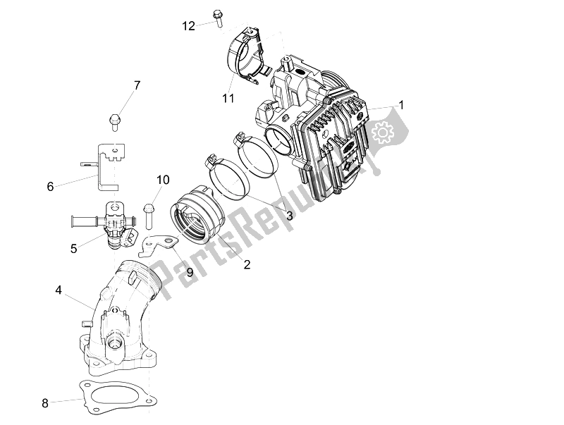 Alle onderdelen voor de Gasklephuis - Injector - Verbindingspijp van de Piaggio MP3 500 LT Business Emea 2014