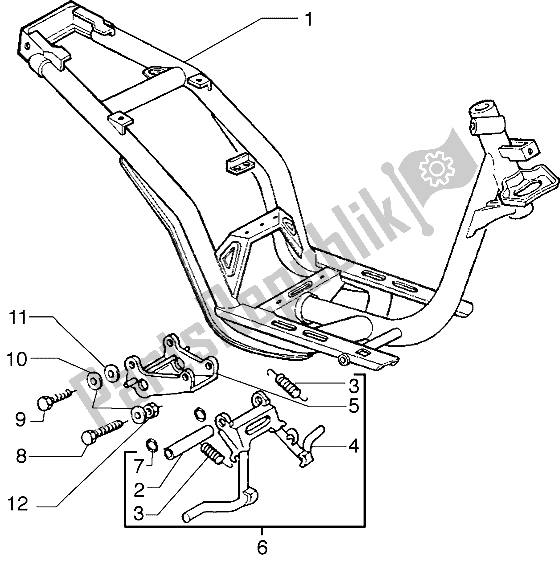 All parts for the Chassis-central Stand of the Piaggio Liberty 50 2T 1997