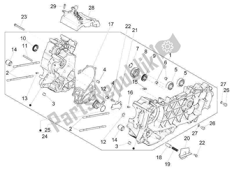 All parts for the Crankcase of the Piaggio Medley 150 4T IE ABS 2016