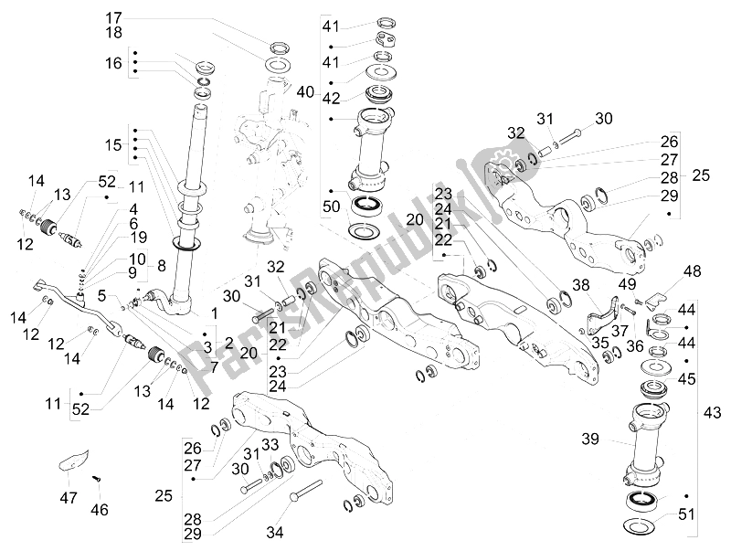 Todas las partes para Horquilla / Tubo De Dirección - Unidad De Rodamiento De Dirección de Piaggio MP3 500 Sport Business ABS USA 2015