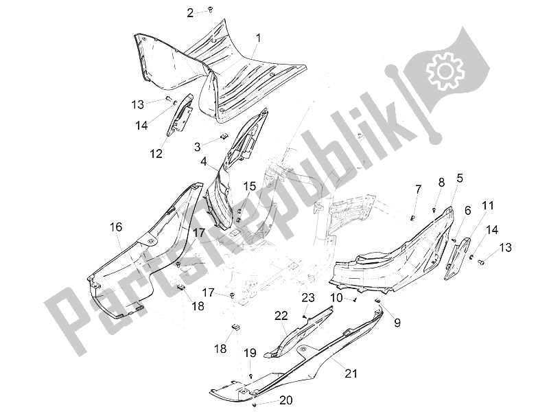 Toutes les pièces pour le Housse Centrale - Repose-pieds du Piaggio Liberty 150 Iget 4T 3V IE ABS Asia 2016