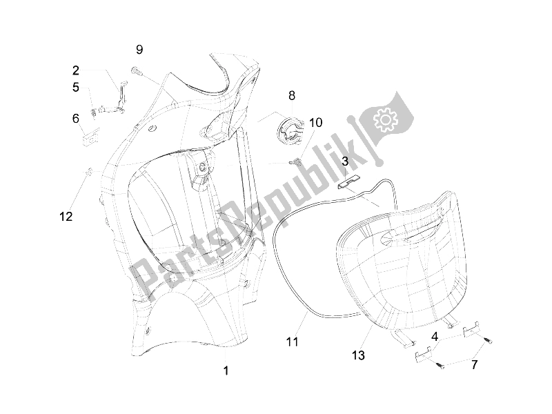 All parts for the Front Glove-box - Knee-guard Panel of the Piaggio Liberty 50 4T PTT B NL 2006