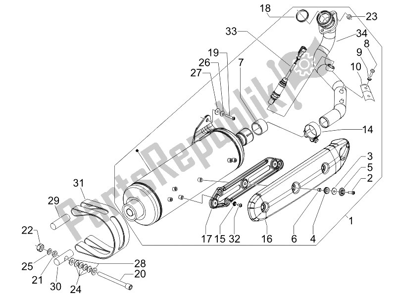 Toutes les pièces pour le Silencieux du Piaggio X EVO 400 Euro 3 2007