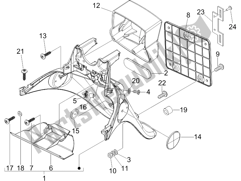 All parts for the Rear Cover - Splash Guard of the Piaggio FLY 150 4T 2006