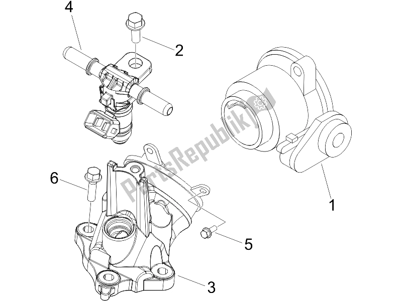 Todas las partes para Cuerpo Del Acelerador - Inyector - Tubo De Unión de Piaggio X8 400 IE Euro 3 UK 2006