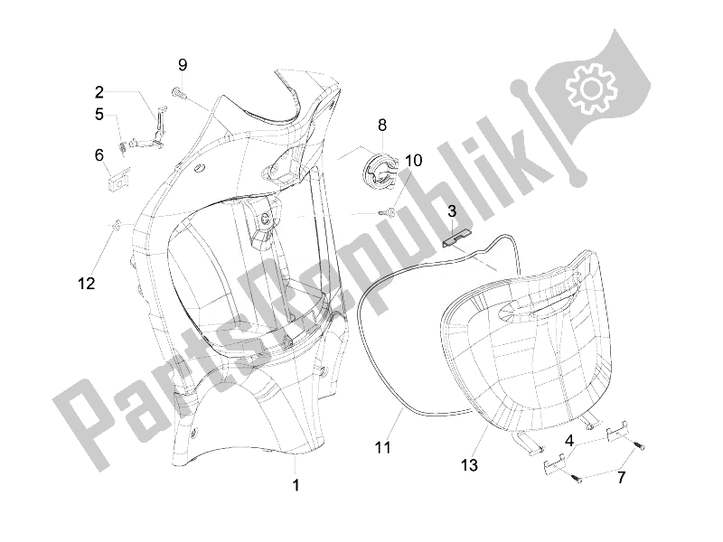 All parts for the Front Glove-box - Knee-guard Panel of the Piaggio Liberty 50 4T PTT B NL 2007