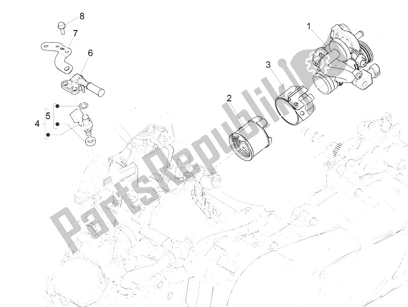 All parts for the Throttle Body - Injector - Union Pipe of the Piaggio Medley 125 4T IE ABS 2016