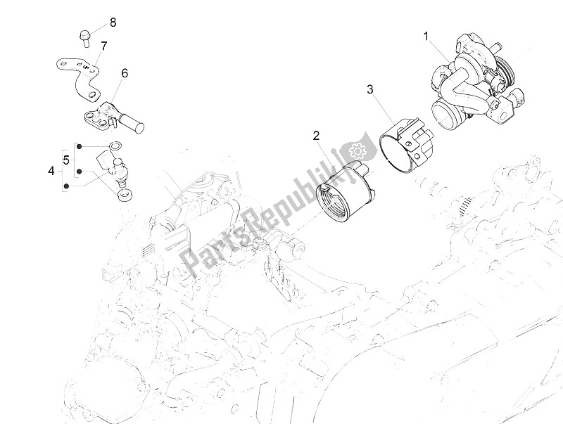 Todas las partes para Cuerpo Del Acelerador - Inyector - Tubo De Unión de Piaggio Medley 125 4T IE ABS Vietnam 2016