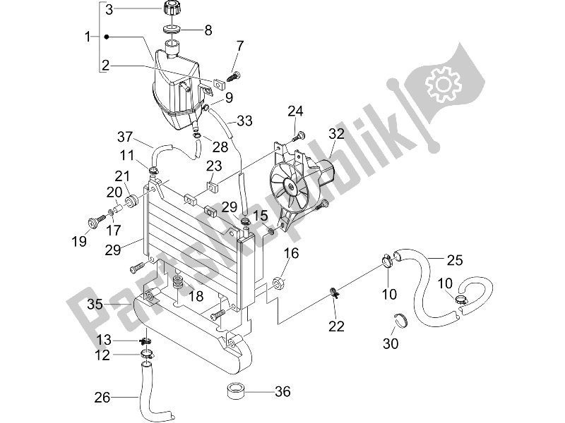 All parts for the Cooling System of the Piaggio Beverly 250 IE E3 2006