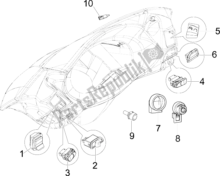 Toutes les pièces pour le Sélecteurs - Interrupteurs - Boutons du Piaggio X7 300 IE Euro 3 2009