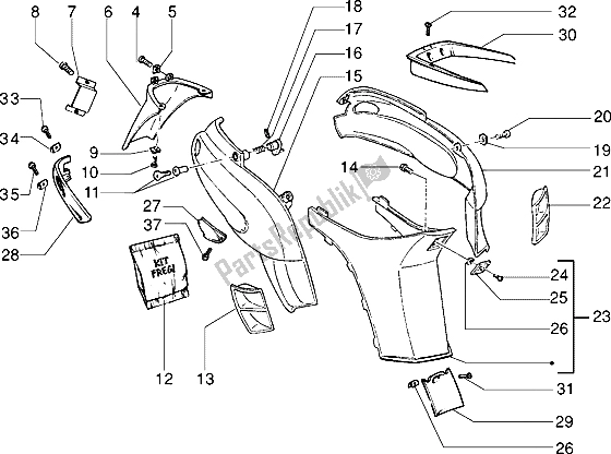 All parts for the Side Covers of the Piaggio NRG MC2 50 1996