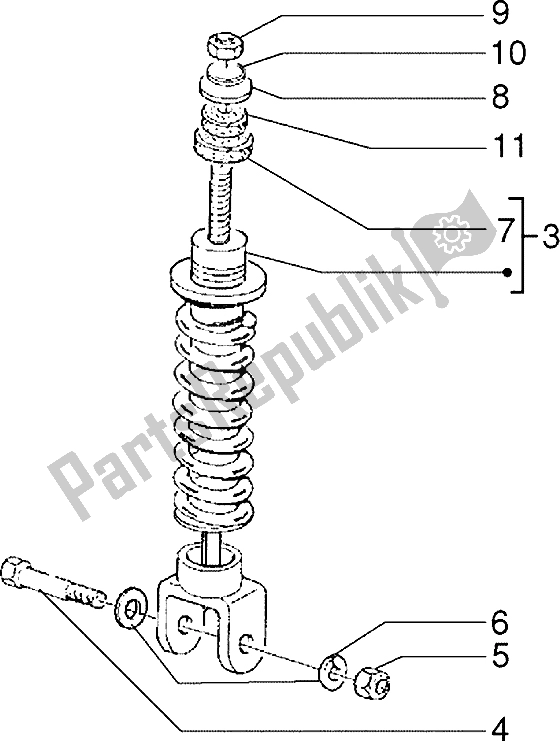 All parts for the Rear Shock Absorber of the Piaggio NRG Extreme 50 1999