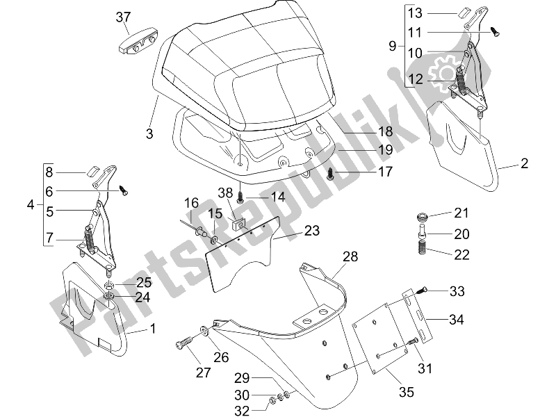 All parts for the Rear Cover - Splash Guard of the Piaggio X8 400 IE Euro 3 2006