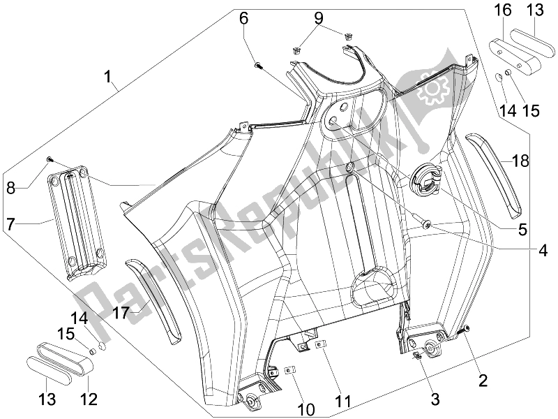 Wszystkie części do Przedni Schowek - Panel Ochraniaj? Cy Kolana Piaggio MP3 500 Sport USA 2010