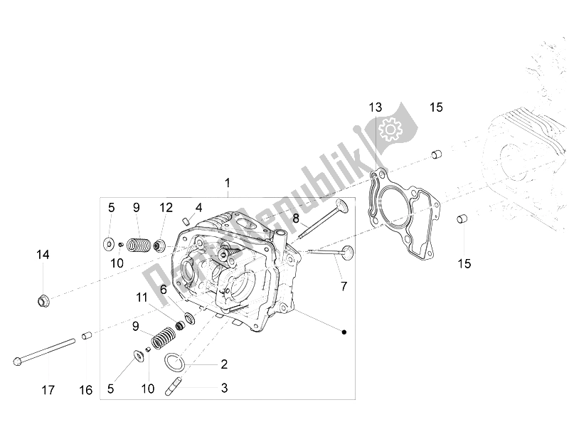 All parts for the Head Unit - Valve of the Piaggio FLY 125 4T 3V IE E3 LEM 2012