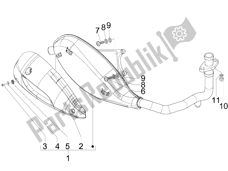 All parts for the Silencer of the Piaggio FLY 150 4T E3 2008