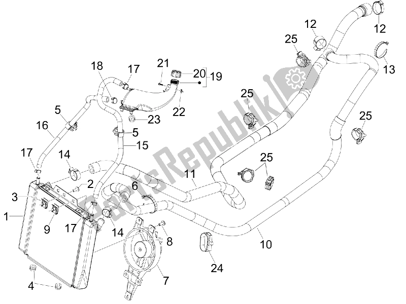 All parts for the Cooling System of the Piaggio MP3 250 IE MIC 2008