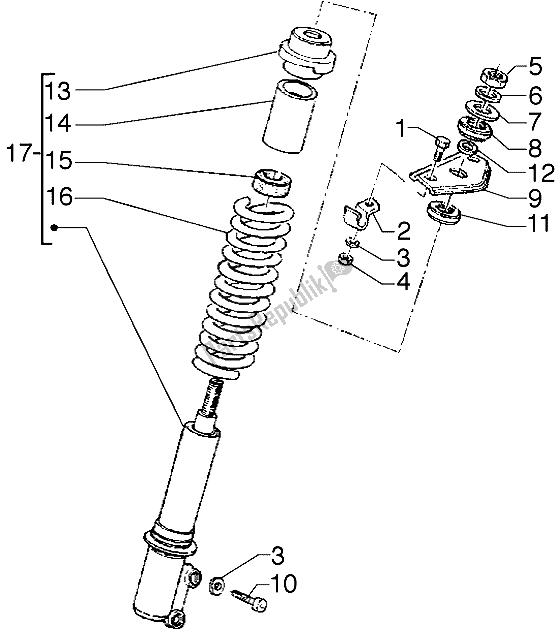 All parts for the Front Shock Absorber of the Piaggio Hexagon GTX 180 1999