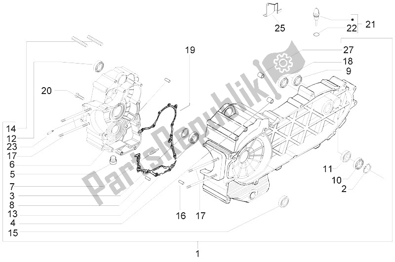 All parts for the Crankcase of the Piaggio MP3 400 RL Touring 2011