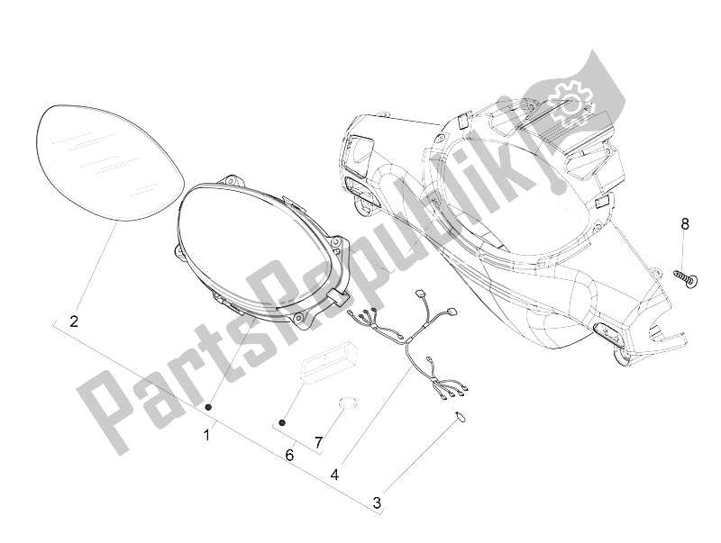 All parts for the Meter Combination-dashbord of the Piaggio FLY 150 4T 3V IE USA 2016