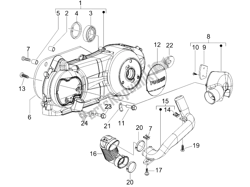 Alle onderdelen voor de Carterafdekking - Carter Koeling van de Piaggio Liberty 150 4T Sport E3 2008