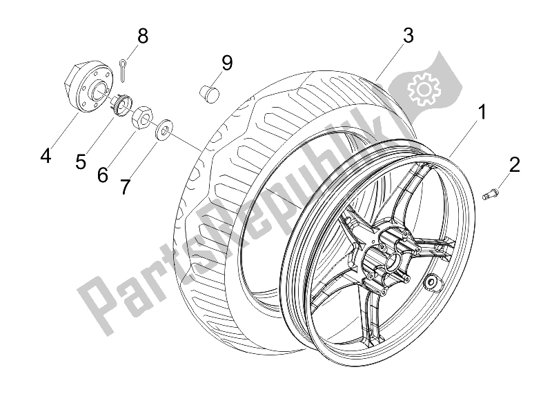 All parts for the Rear Wheel of the Piaggio FLY 50 2T 25 KMH B NL 2005