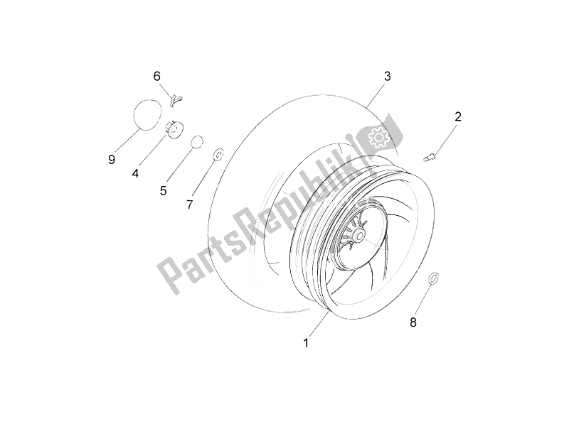 Todas las partes para Rueda Trasera de Piaggio FLY 150 4T E2 E3 Vietnam 2012