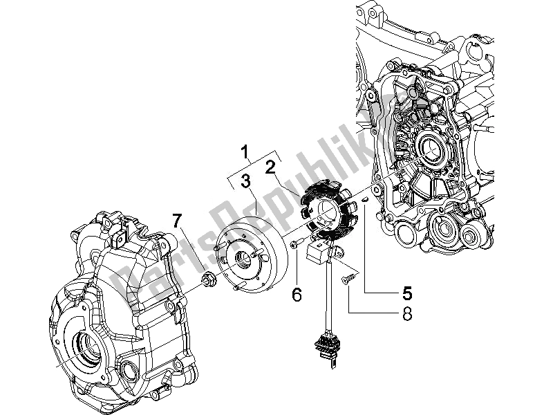 All parts for the Flywheel Magneto of the Piaggio X8 125 Premium Euro 3 2007