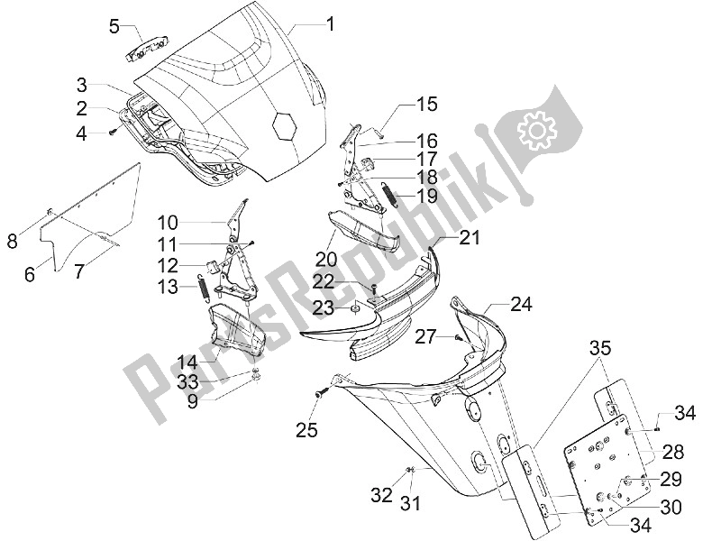 Toutes les pièces pour le Capot Arrière - Protection Contre Les éclaboussures du Piaggio MP3 300 IE LT Sport 2011