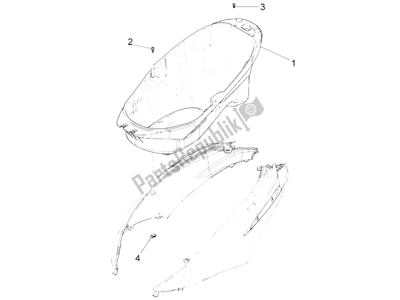 Toutes les pièces pour le Logement De Casque - Sous La Selle du Piaggio FLY 50 4T 2V 25 30 KMH 2012