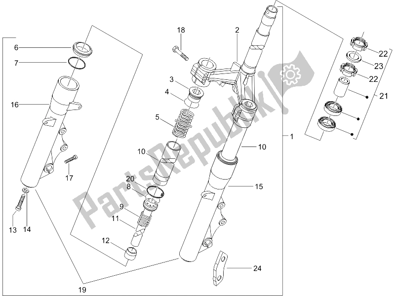 Todas las partes para Horquilla / Tubo De Dirección - Unidad De Rodamiento De Dirección de Piaggio X8 200 2005