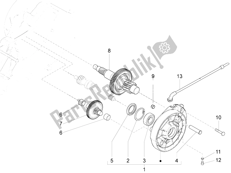 All parts for the Reduction Unit of the Piaggio FLY 50 4T 4V USA 1 2014