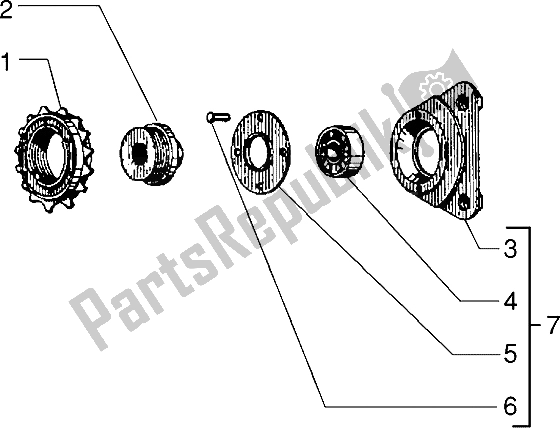 Alle onderdelen voor de Vrij Wiel van de Piaggio Ciao M Y 99 1995